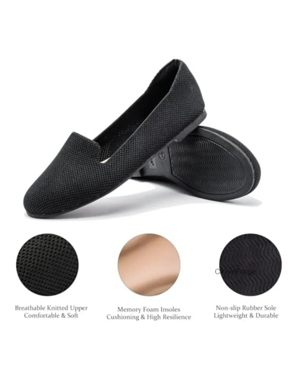 Women's Knit Ballet Flat Shoes Wide Width Slip-On Comfortable